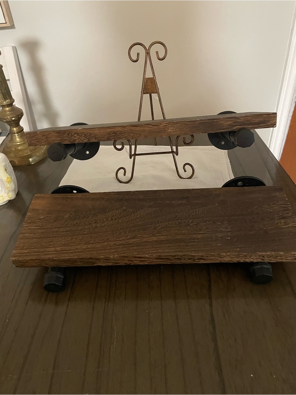 Two-Tier Wood Display Shelf in Dark Brown